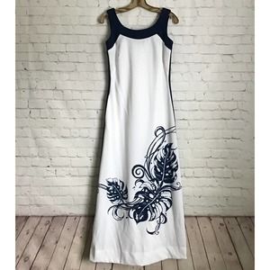 Kiyomi Hawaii Liberty House Sleeveless Dress White Blue Size 6 Vintage 1970s